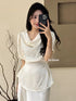 Cowl Neckline Short Sleeves Tie Tops With Skirts Sets